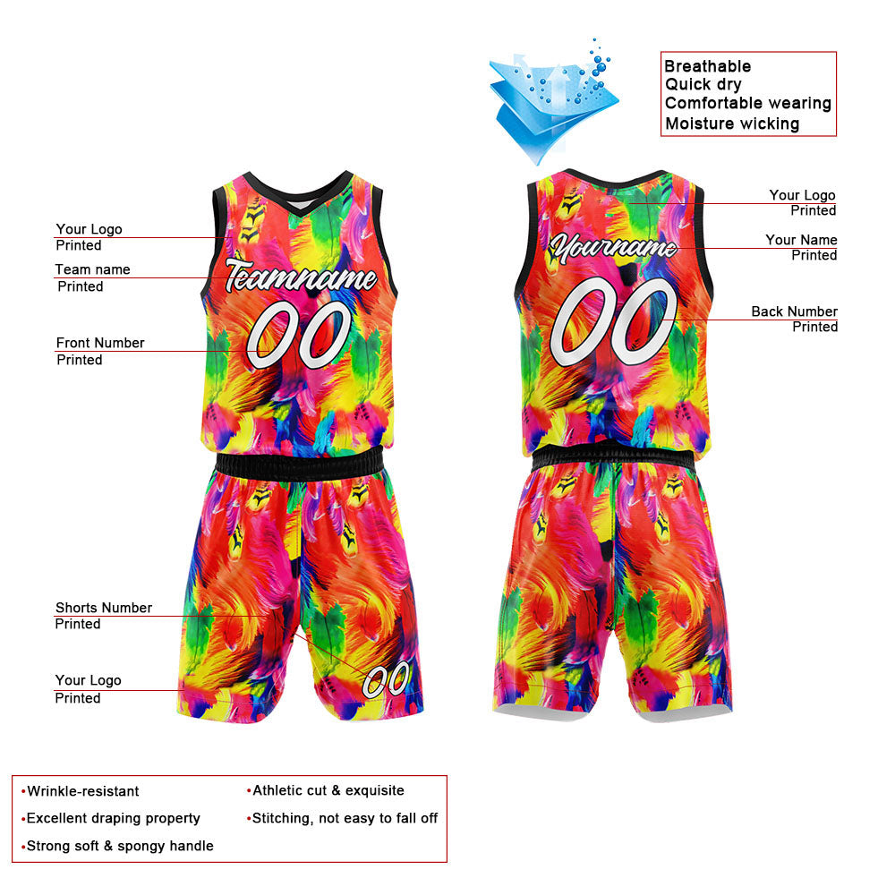 Custom Basketball Jersey Uniform Suit Printed Your Logo Name Number Feather enthsush
