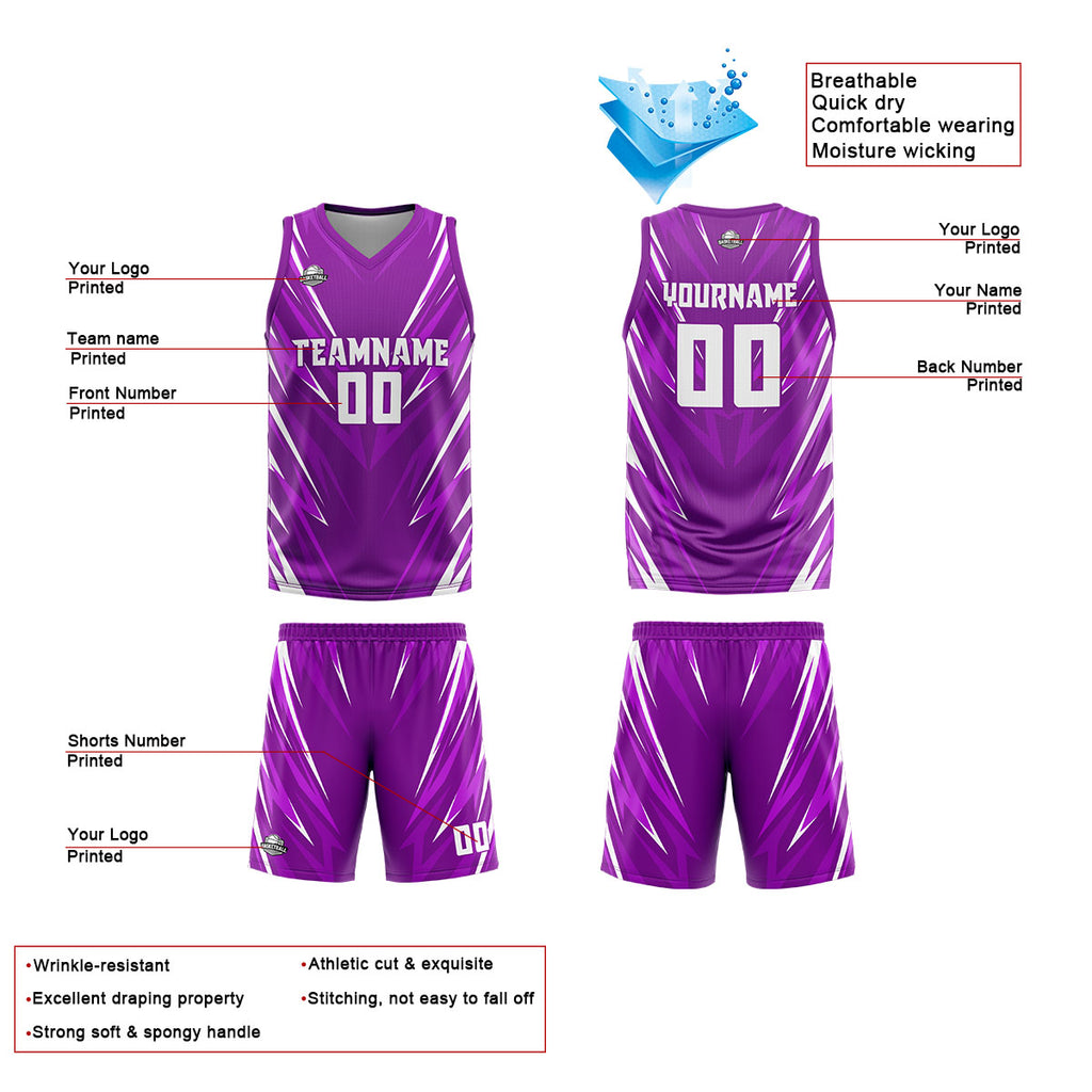Custom Purple Reversible Basketball Suit for Adults and Kids Personalized Jersey enthsush