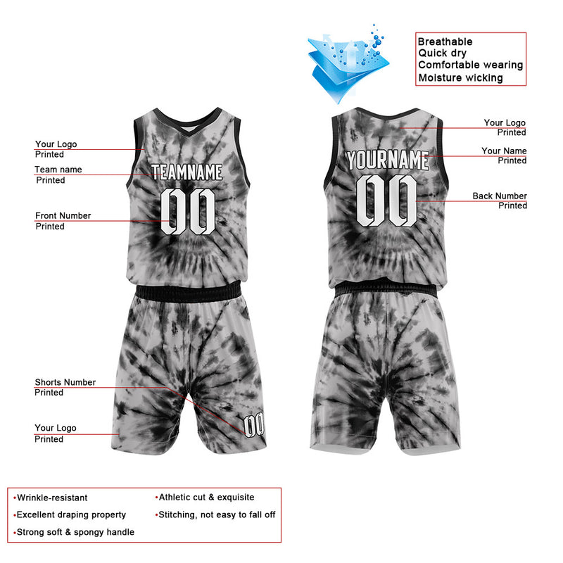 Custom Basketball Jersey Uniform Suit Printed Your Logo Name Number tie-dyed-Gray enthsush