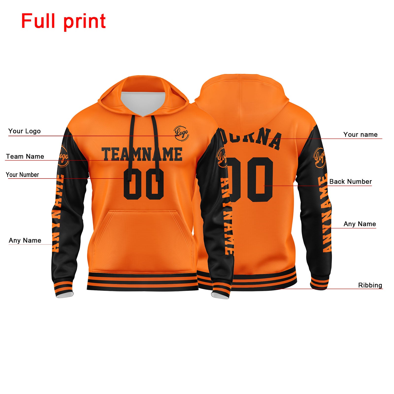 Custom Orange Black  Sweatshirt Hoodie For Men Women Girl Boy Print Your Logo Name Number enthsush
