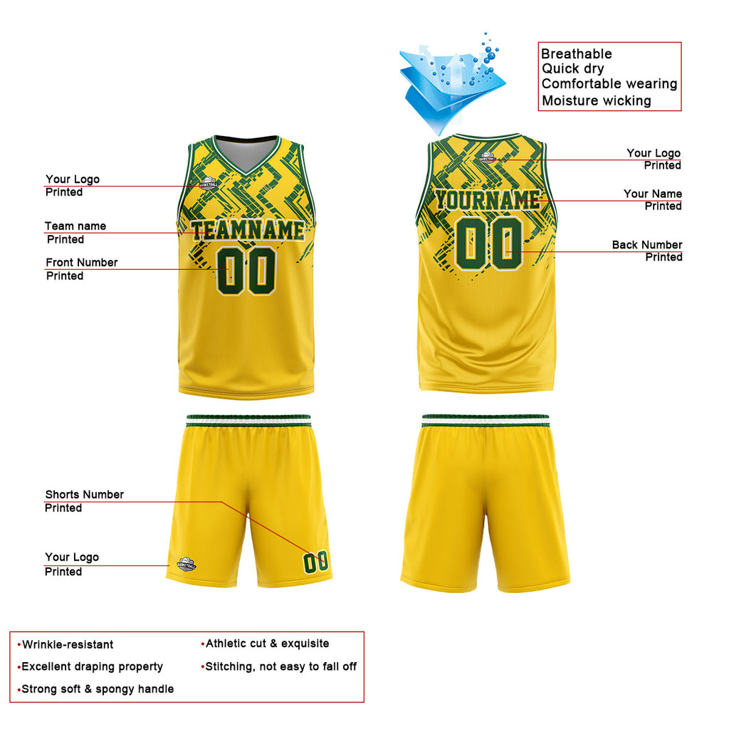 Custom Yellow Green Basketball Jersey Uniform Suit Printed Your Logo Name Number enthsush