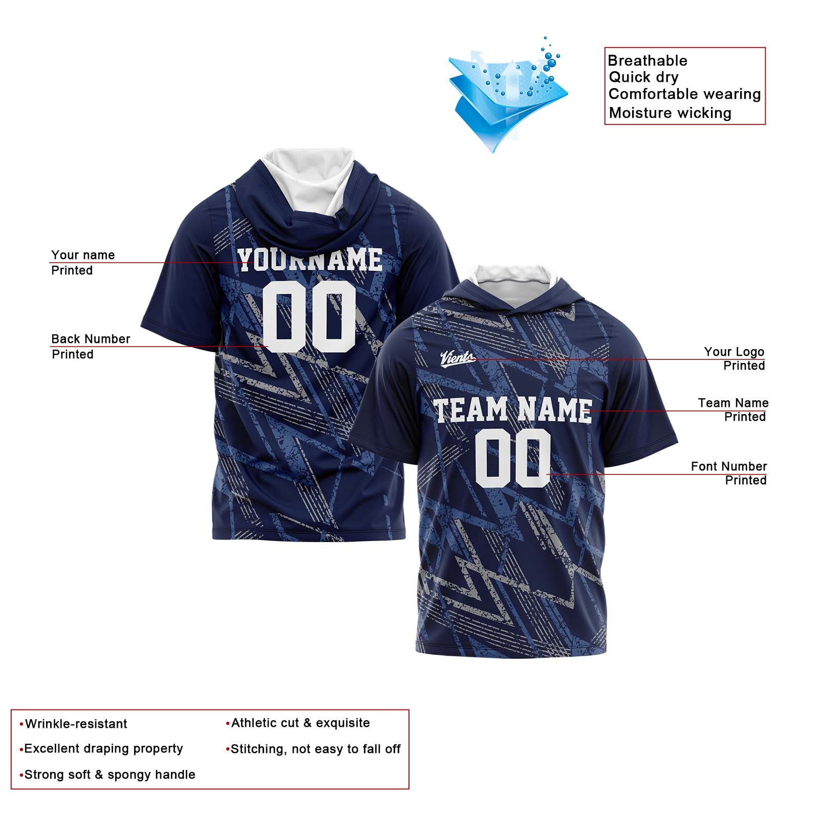 Custom Navy Sleeve Hoodies for Men Women Shirts with Hoods Printed Name Logo enthsush