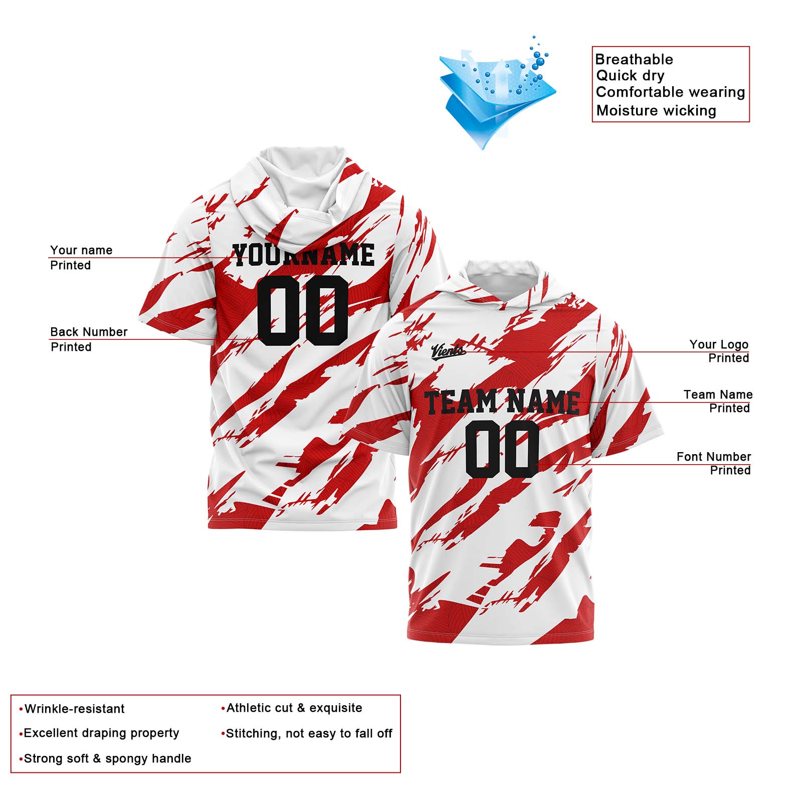 Custom White Red Sleeve Hoodies for Men Women Shirts with Hoods Printed Name Logo enthsush