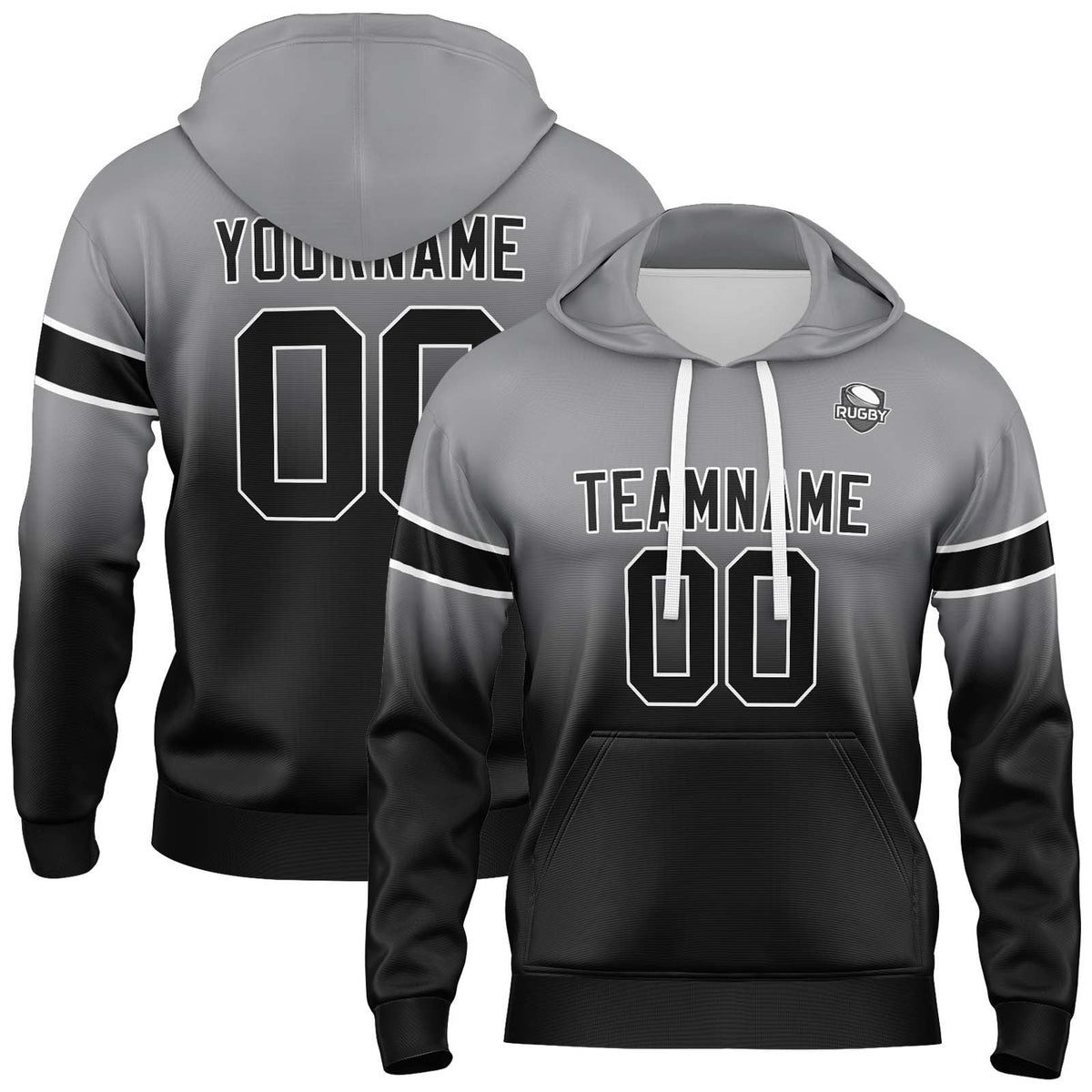 Custom Gradient Sweatshirt Hoodie For Man Woman Girl Boy Print Your Logo Name Number Grey&Black enthsush