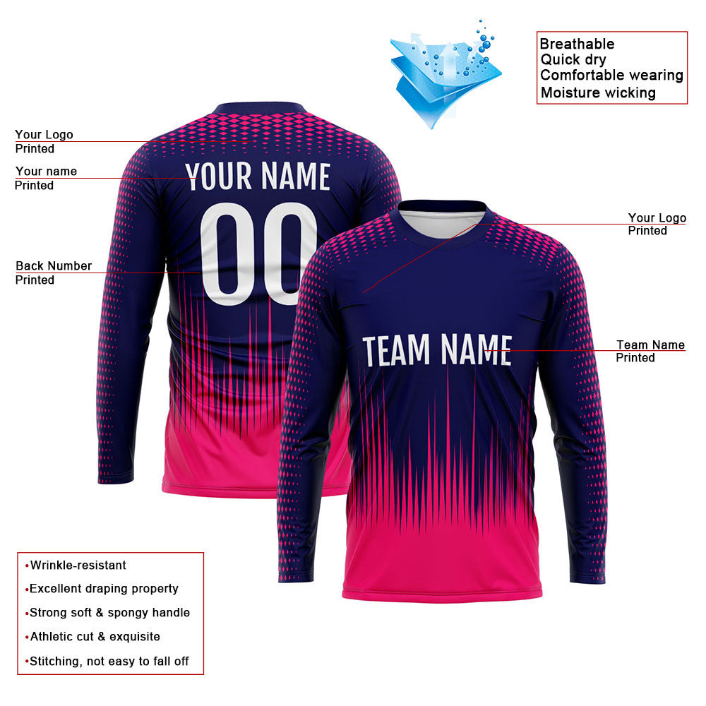Custom Basketball Soccer Football Shooting Long T-Shirt for Adults and Kids Navy-Hot Pink enthsush