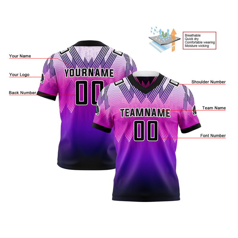 Custom Purple Black Reversible Football Jersey Personalized Gradient Football Shirts for Men Printed Team Name Number Logo
