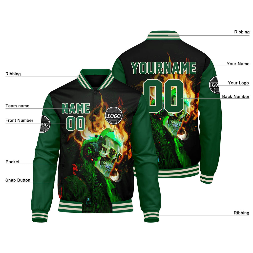 Custom Varsity Jacket Letterman jacket for Men, Women and Youth Green Black enthsush