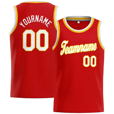 Custom Stitched Basketball Jersey for Men, Women And Kids Red-White-Yellow enthsush