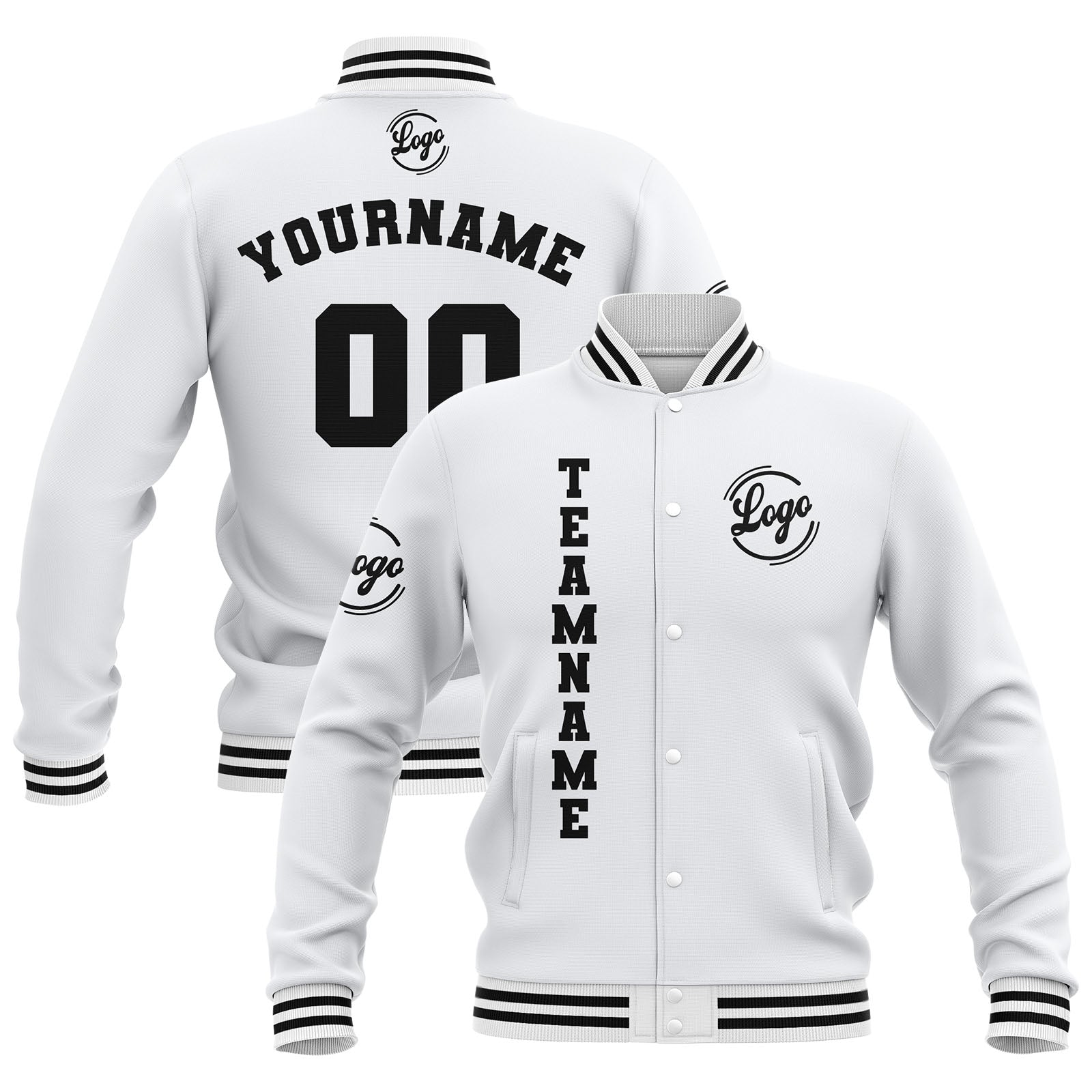 Custom White Waterproof Varsity Jackets Personalized Stitched Name Number Logo to Letterman Jackets enthsush