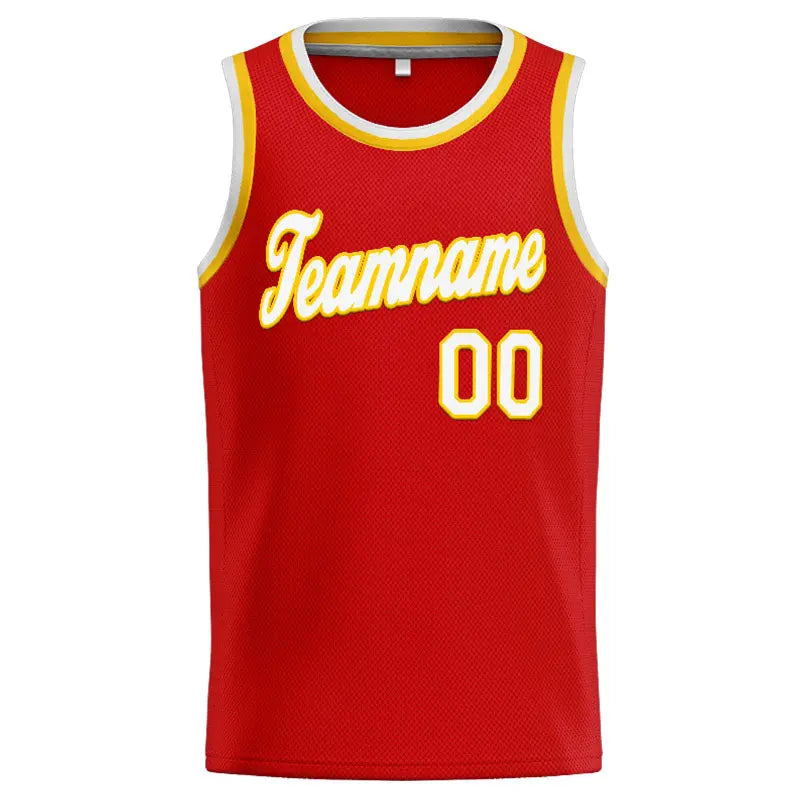 Custom Stitched Basketball Jersey for Men, Women And Kids Red-White-Yellow enthsush