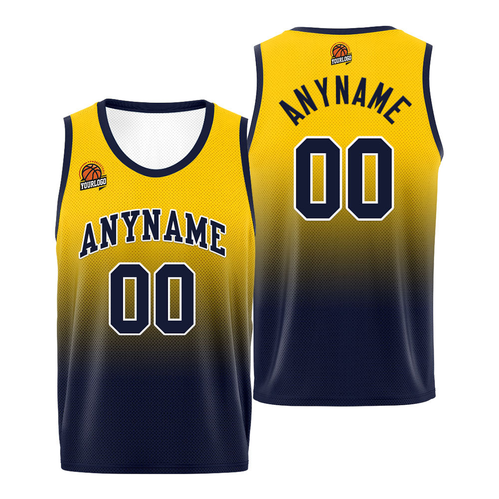 Custom Basketball Jersey Personalized Stitched Team Name Number Logo Navy&Yellow enthsush