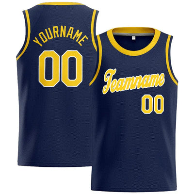 Custom Stitched Basketball Jersey for Men, Women And Kids Navy-Yellow-White enthsush