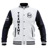 Custom White Navy Waterproof Varsity Jackets Personalized Stitched Name Number Logo to Letterman Jackets