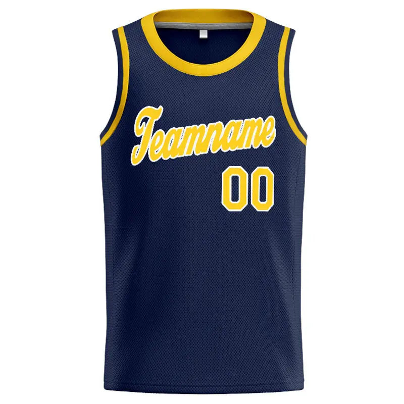 Custom Stitched Basketball Jersey for Men, Women And Kids Navy-Yellow-White enthsush
