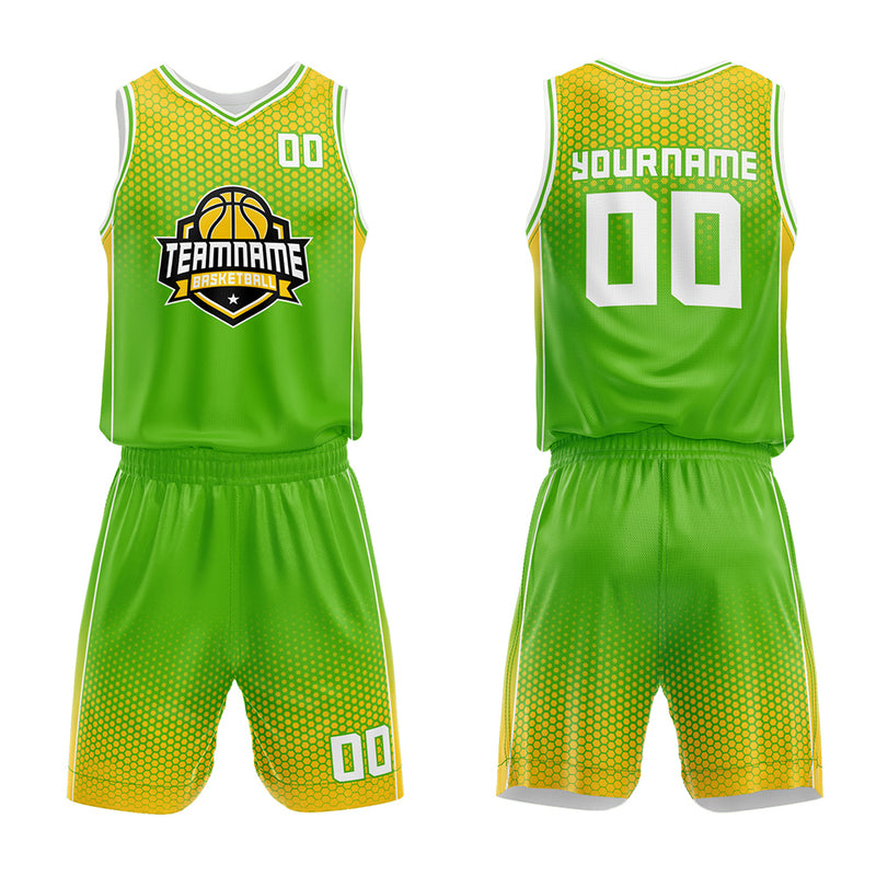 Custom Basketball Jersey Uniform Suit Printed Your Logo Name Number Green-Yellow