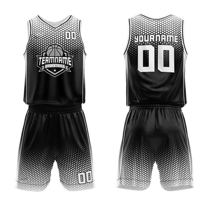 Custom Basketball Jersey Uniform Suit Printed Your Logo Name Number Black-White