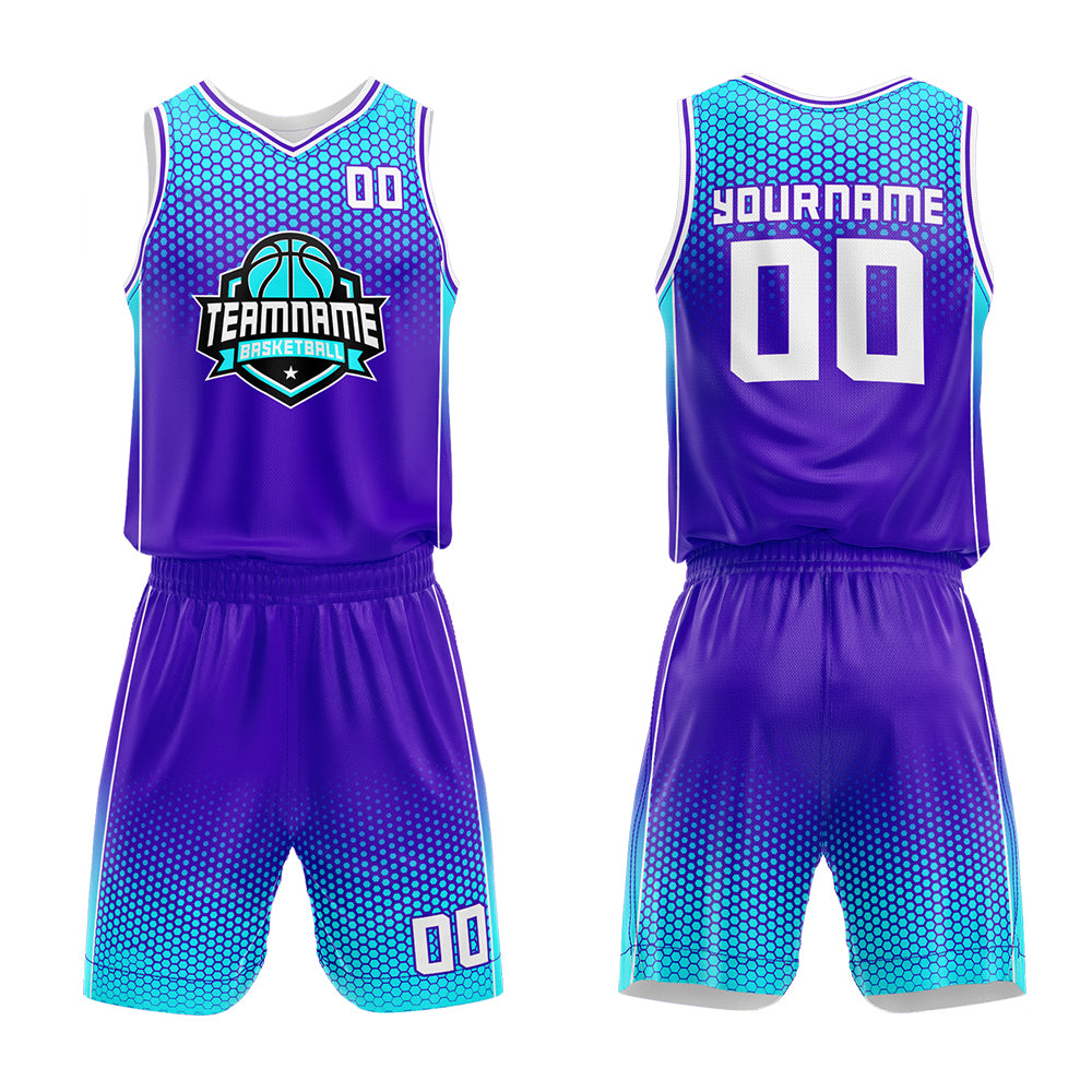 Custom Basketball Jersey Uniform Suit Printed Your Logo Name Number Purple-Light Blue enthsush