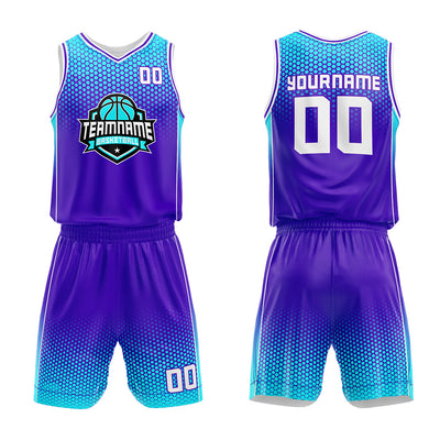 Custom Basketball Jersey Uniform Suit Printed Your Logo Name Number Purple-Light Blue enthsush