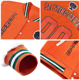 Custom Black Dark Orange Waterproof Varsity Jackets Personalized Stitched Name Number Logo to Letterman Jackets