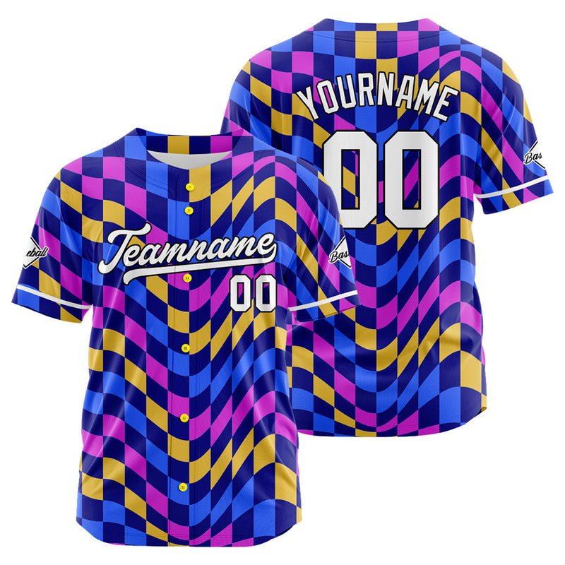 Custom Full Print Design Authentic Baseball Jersey purple-blue-yellow