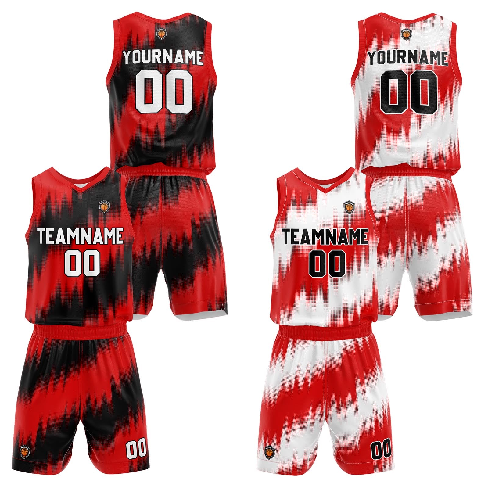 Custom Red Reversible Basketball Suit for Adults and Kids Personalized Jersey enthsush