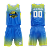 Custom Basketball Jersey Uniform Suit Printed Your Logo Name Number Blue-Yellow