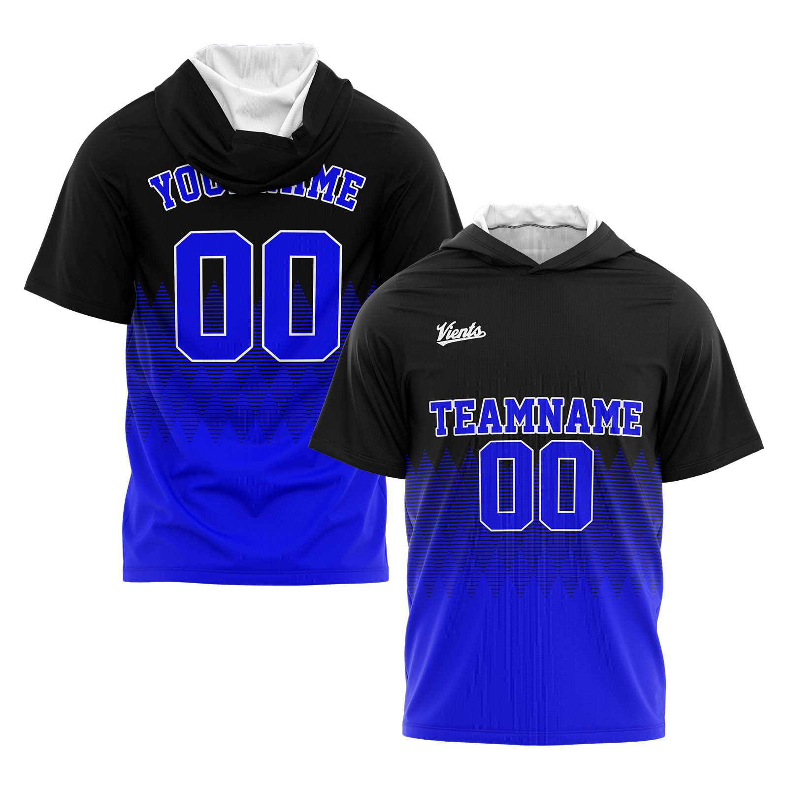 Custom Black Royal Short Sleeve Hoodies for Men Women Shirts with Hoods Printed Name Logo enthsush