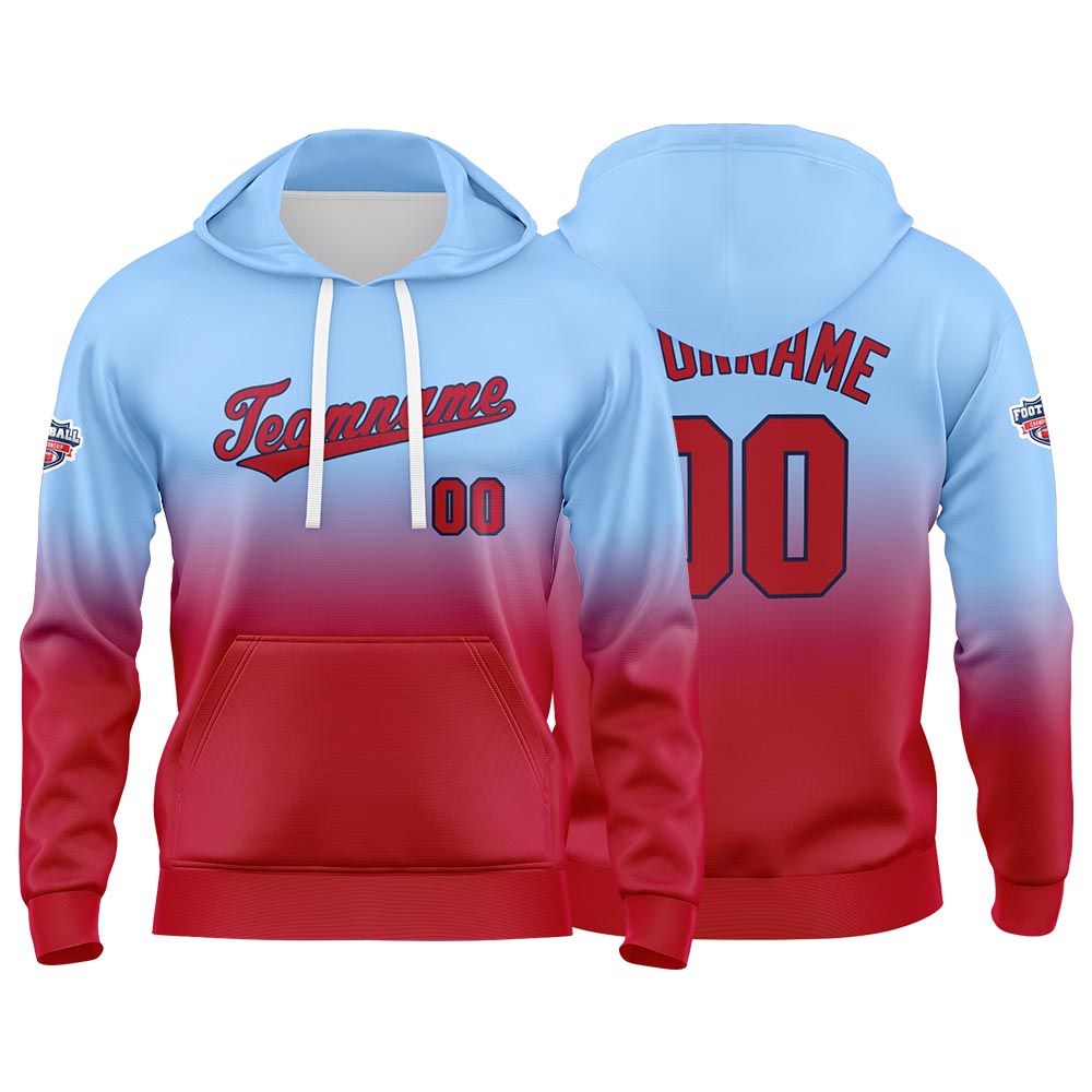 Custom Gradient Hoodie For Man Woman Girl Boy Print Your Logo Name Number Light Blue Red enthsush