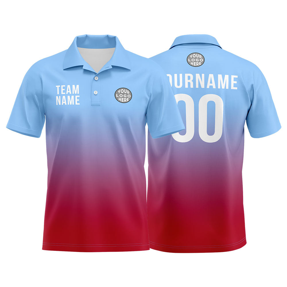 Custom Light Blue Red Football Polo Shirts Add Your Unique Logo/Name/Number enthsush