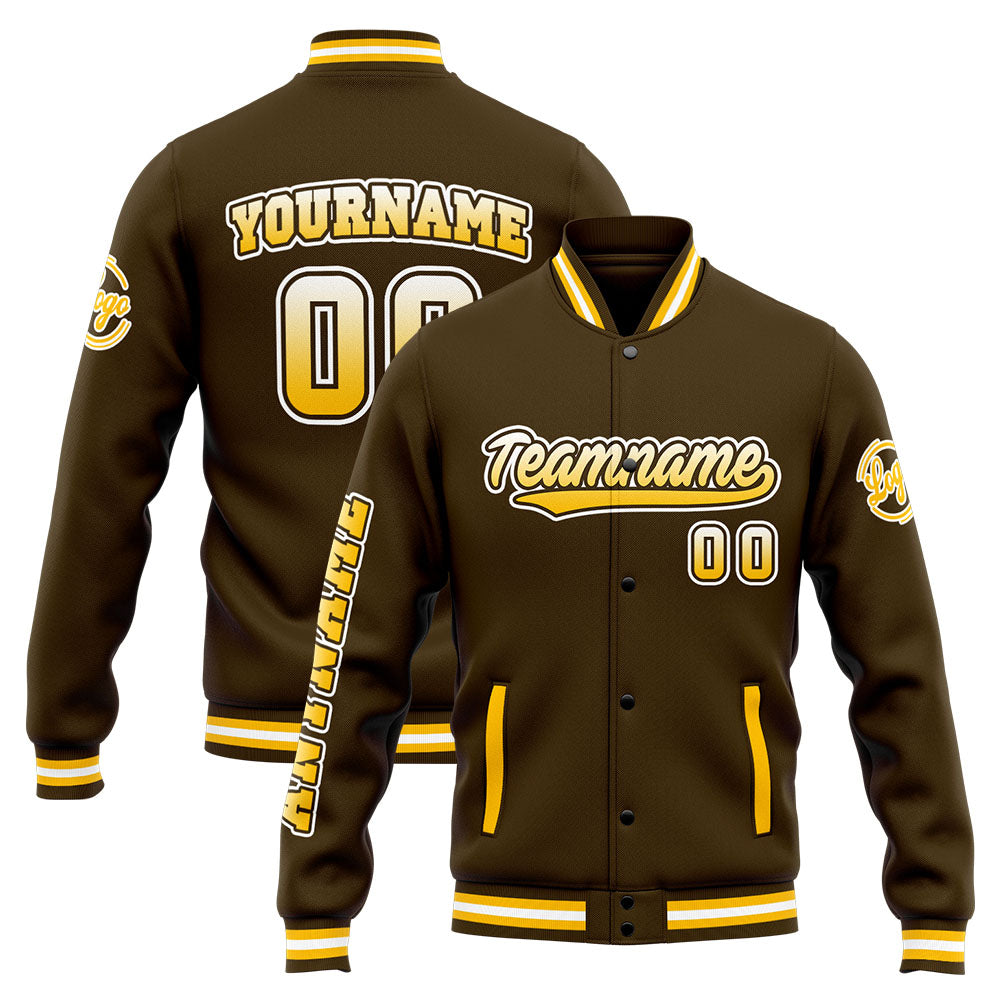 Custom Varsity Jacket Letterman jacket for Men, Women and Youth Brown Yellow enthsush
