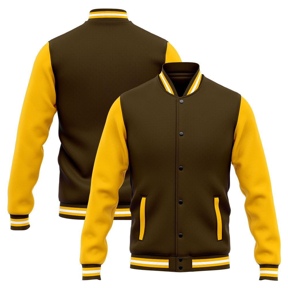 Custom Varsity Jacket Letterman jacket for Men, Women and Youth Brown Yellow enthsush