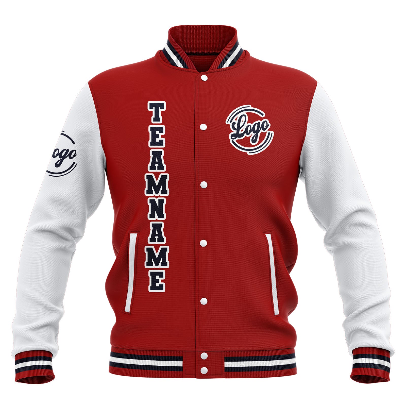 Custom Red White Navy Waterproof Varsity Jackets Personalized Stitched Name Number Logo to Letterman Jackets enthsush