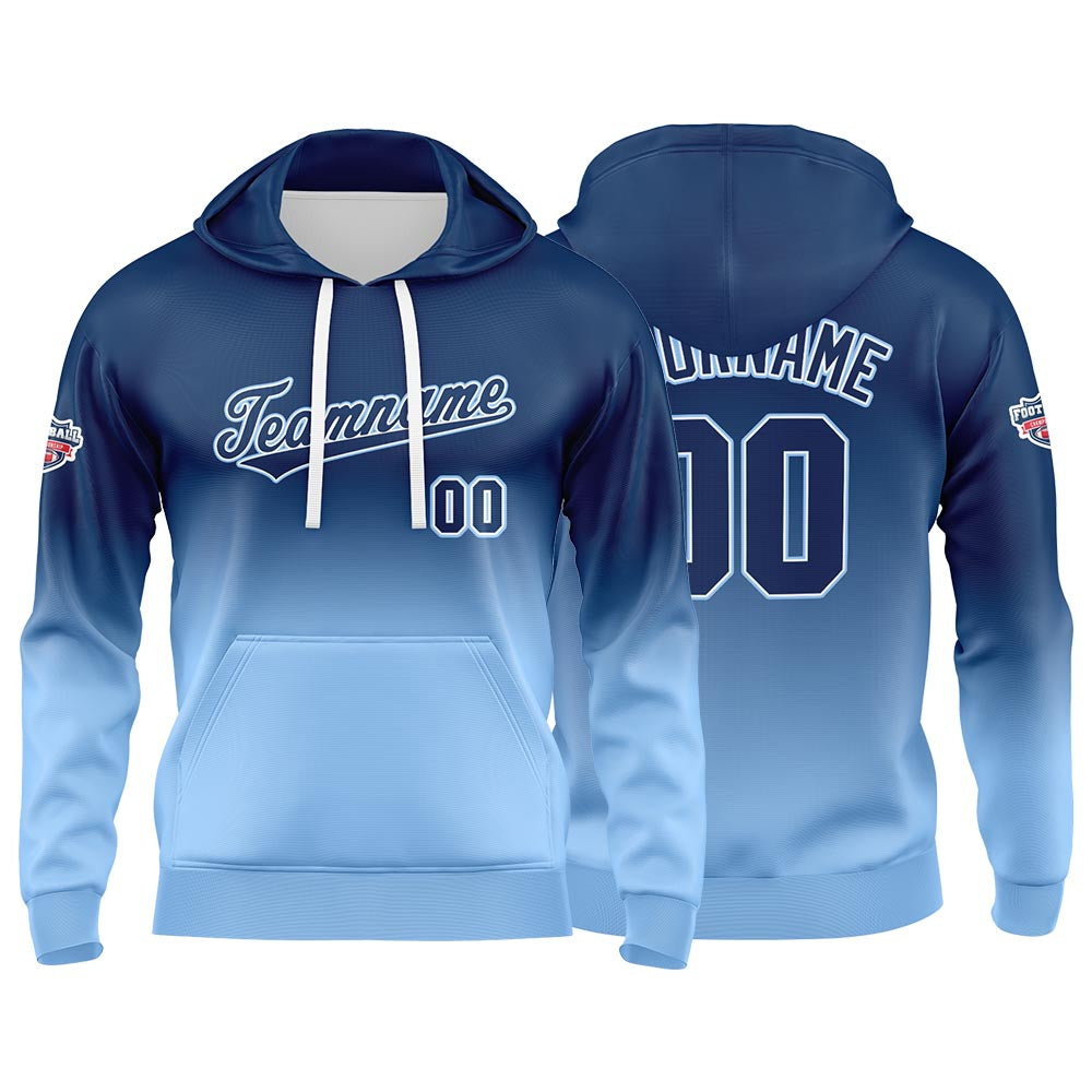 Custom Gradient Hoodie For Man Woman Girl Boy Print Your Logo Name Number Navy Light Blue enthsush