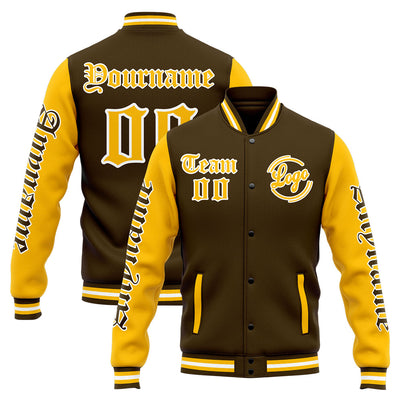 Custom Varsity Jacket Letterman jacket for Men, Women and Youth Brown Yellow enthsush