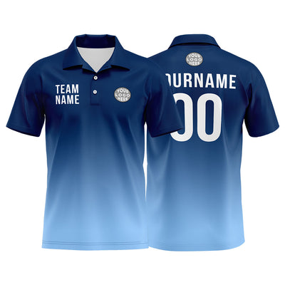 Custom Navy Light Blue Football Polo Shirts Add Your Unique Logo/Name/Number enthsush