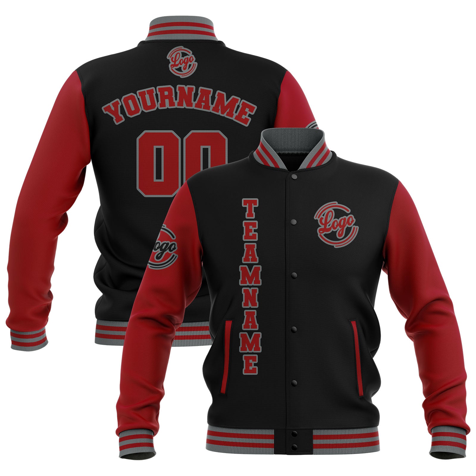 Custom Black Red Grey Waterproof Varsity Jackets Personalized Stitched Name Number Logo to Letterman Jackets enthsush