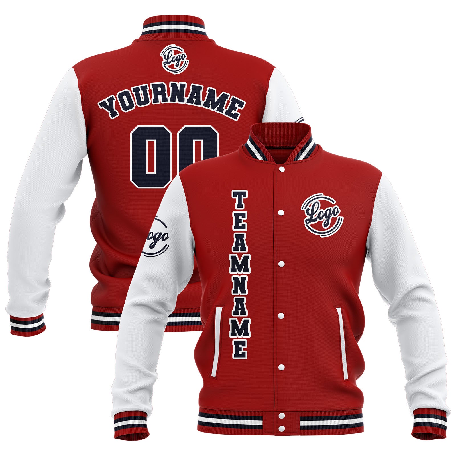 Custom Red White Navy Waterproof Varsity Jackets Personalized Stitched Name Number Logo to Letterman Jackets enthsush