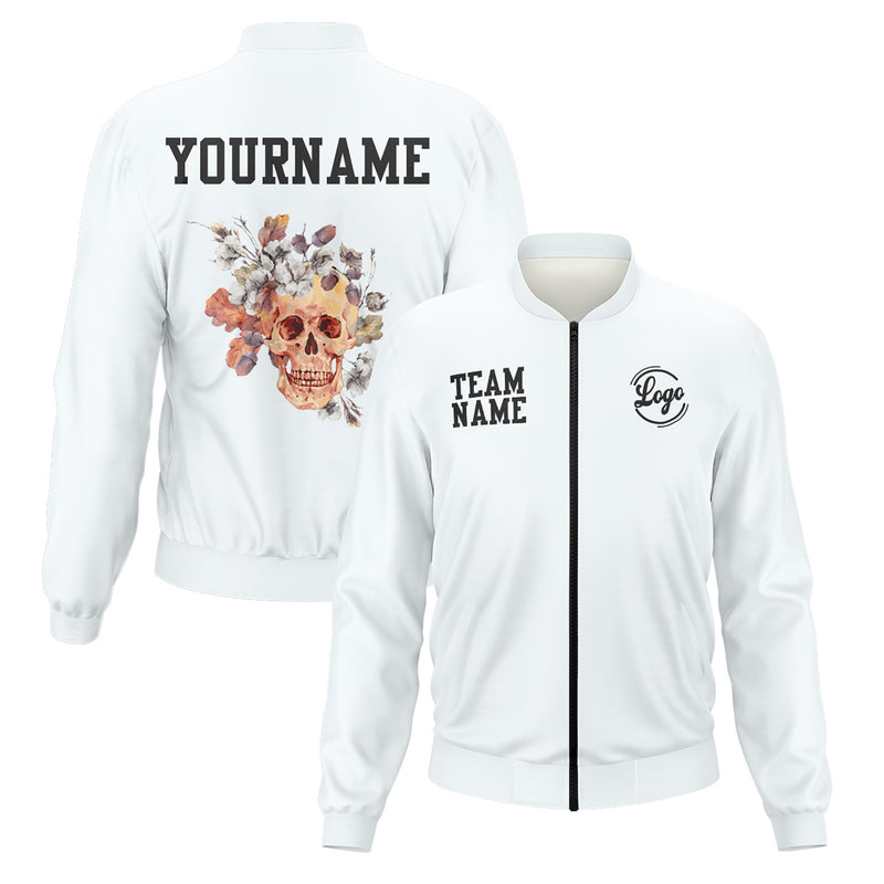 Custom Long Sleeve Windbreaker Jackets Uniform Printed Your Logo Name Number White