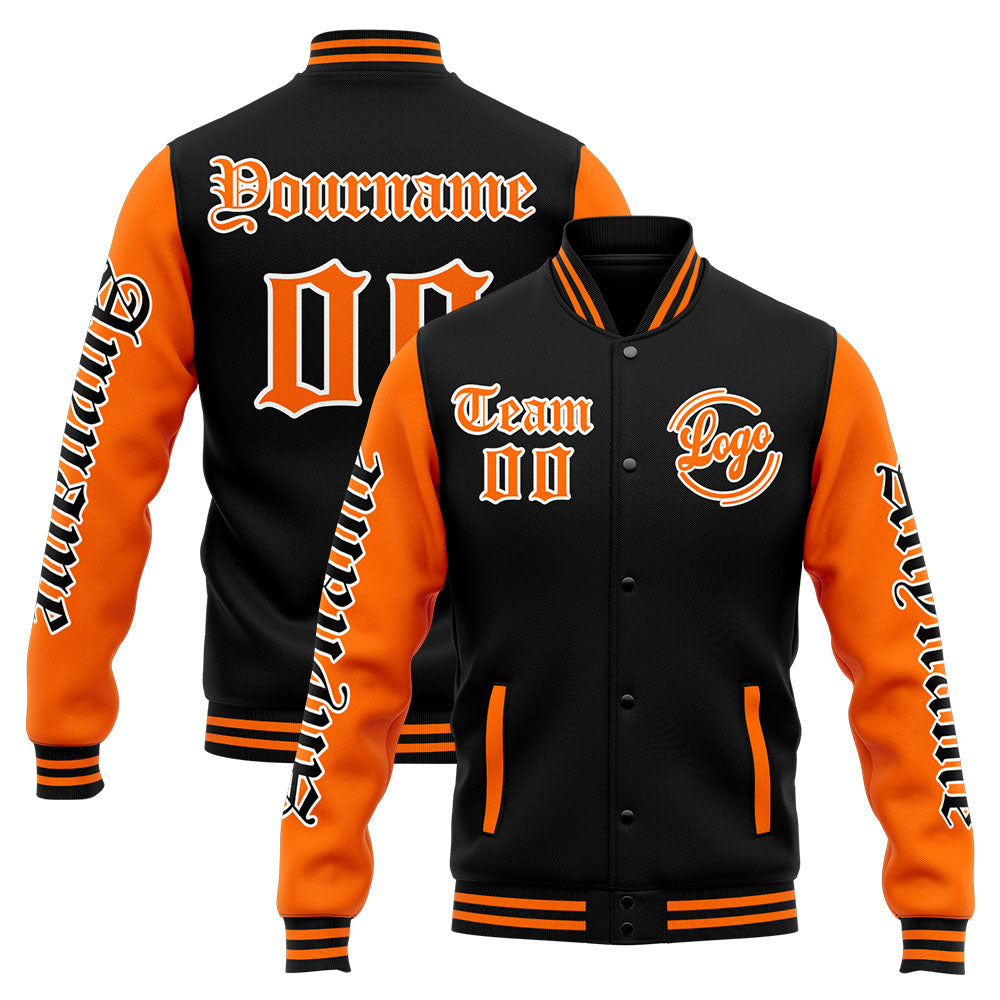 Custom Varsity Jacket Letterman jacket for Men, Women and Youth Orange Black enthsush