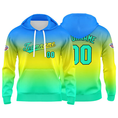Custom Gradient Hoodie For Man Woman Girl Boy Print Your Logo Name Number Blue Yellow Green enthsush