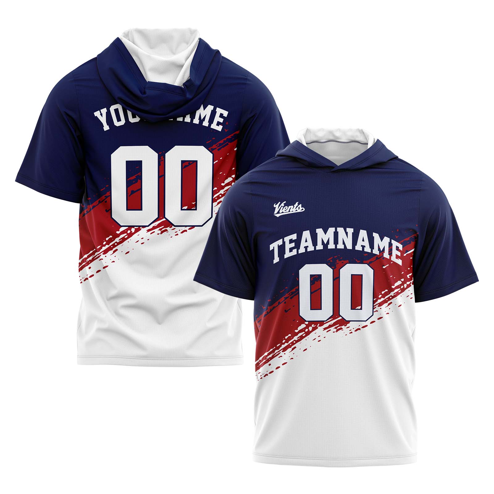 Custom Navy Red White Short Sleeve Hoodies for Men Women Shirts with Hoods Printed Name Logo enthsush