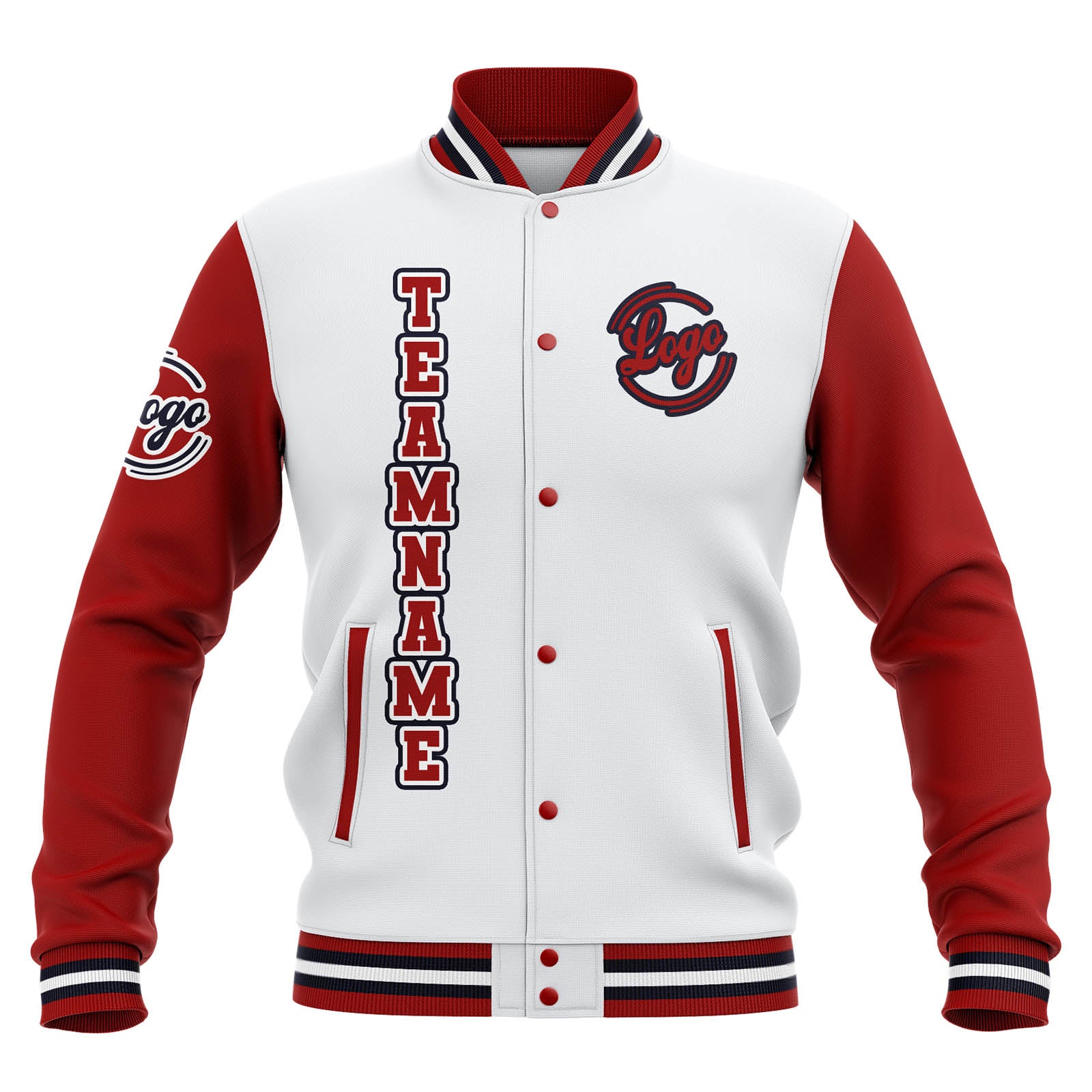 Custom White Red Navy Waterproof Varsity Jackets Personalized Stitched Name Number Logo to Letterman Jackets enthsush