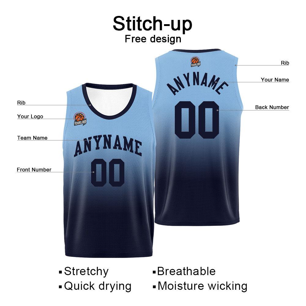 Custom Basketball Jersey Personalized Stitched Team Name Number Logo Light Blue&Navy enthsush