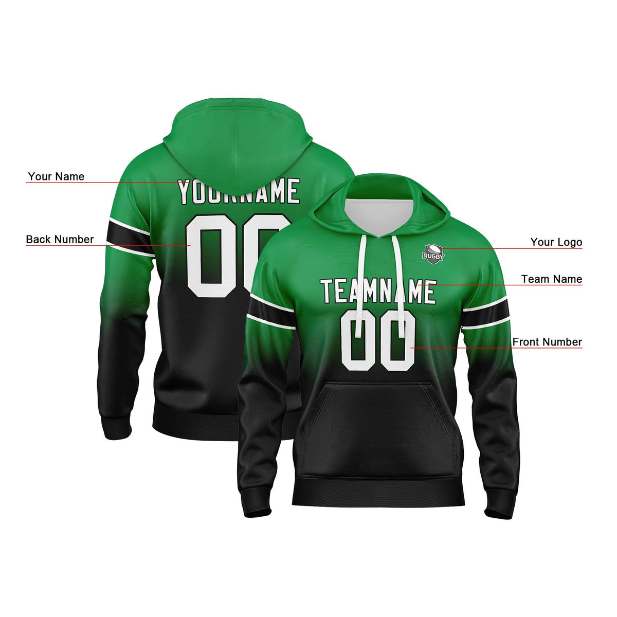 Custom Gradient Sweatshirt Hoodie For Man Woman Girl Boy Print Your Logo Name Number Green&Black enthsush