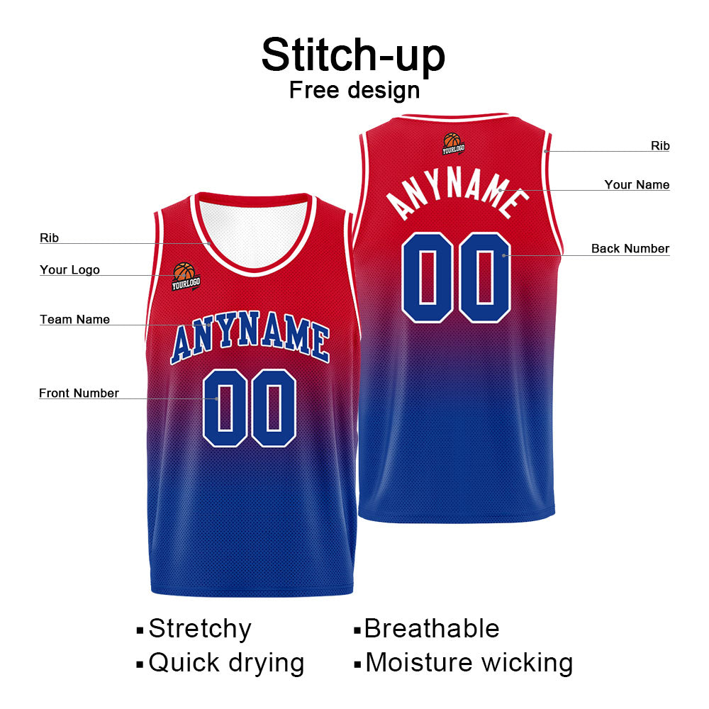 Custom Basketball Jersey Personalized Stitched Team Name Number Logo Red&Royal enthsush