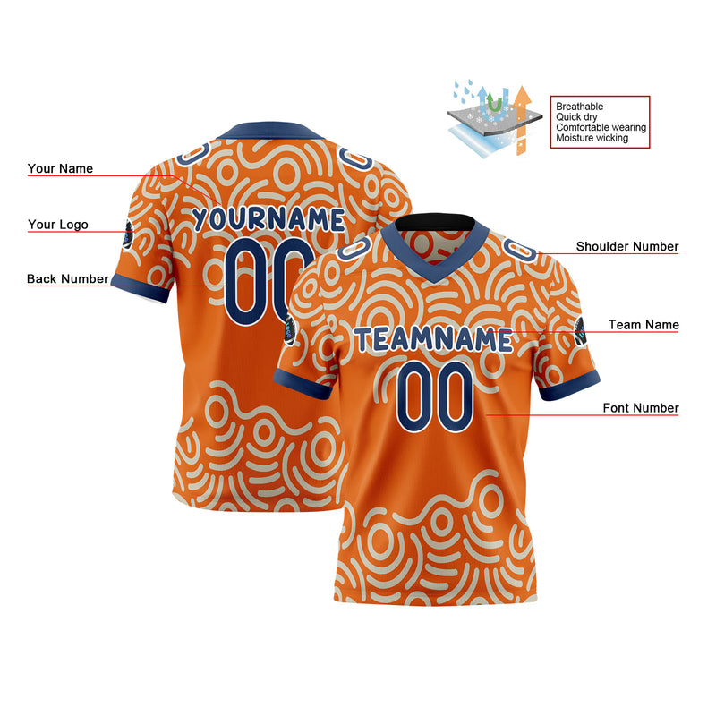 Custom Orange Blue Reversible Football Jersey Personalized Gradient Football Shirts for Men Printed Team Name Number Logo