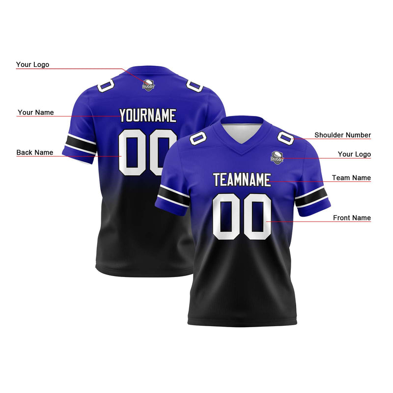Custom Royal Black Reversible Gradient Football Jersey Personalized Football Shirts for Men Women  Printed Team Name Number Logo