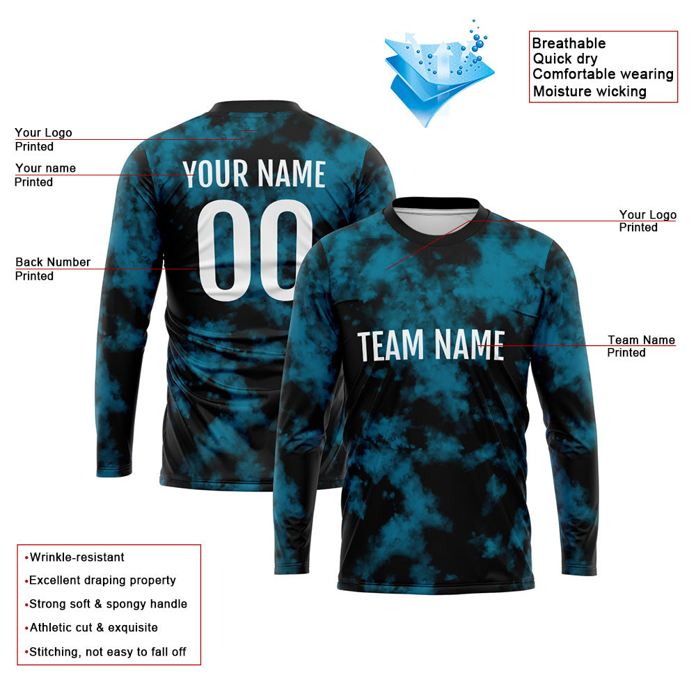 Custom Basketball Soccer Football Shooting Long T-Shirt for Adults and Kids Blue-Black enthsush