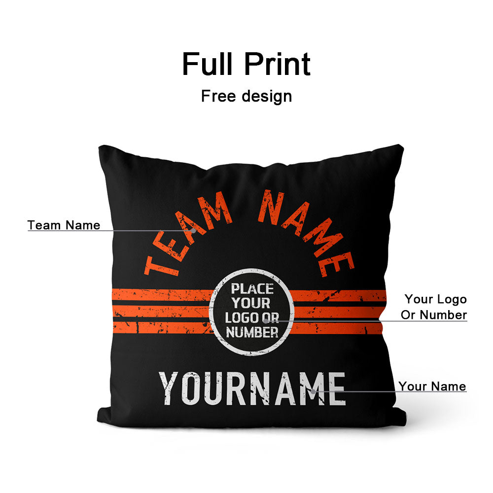 Custom Football Throw Pillow for Men Women Boy Gift Printed Your Personalized Name Number Black & Orange & White enthsush