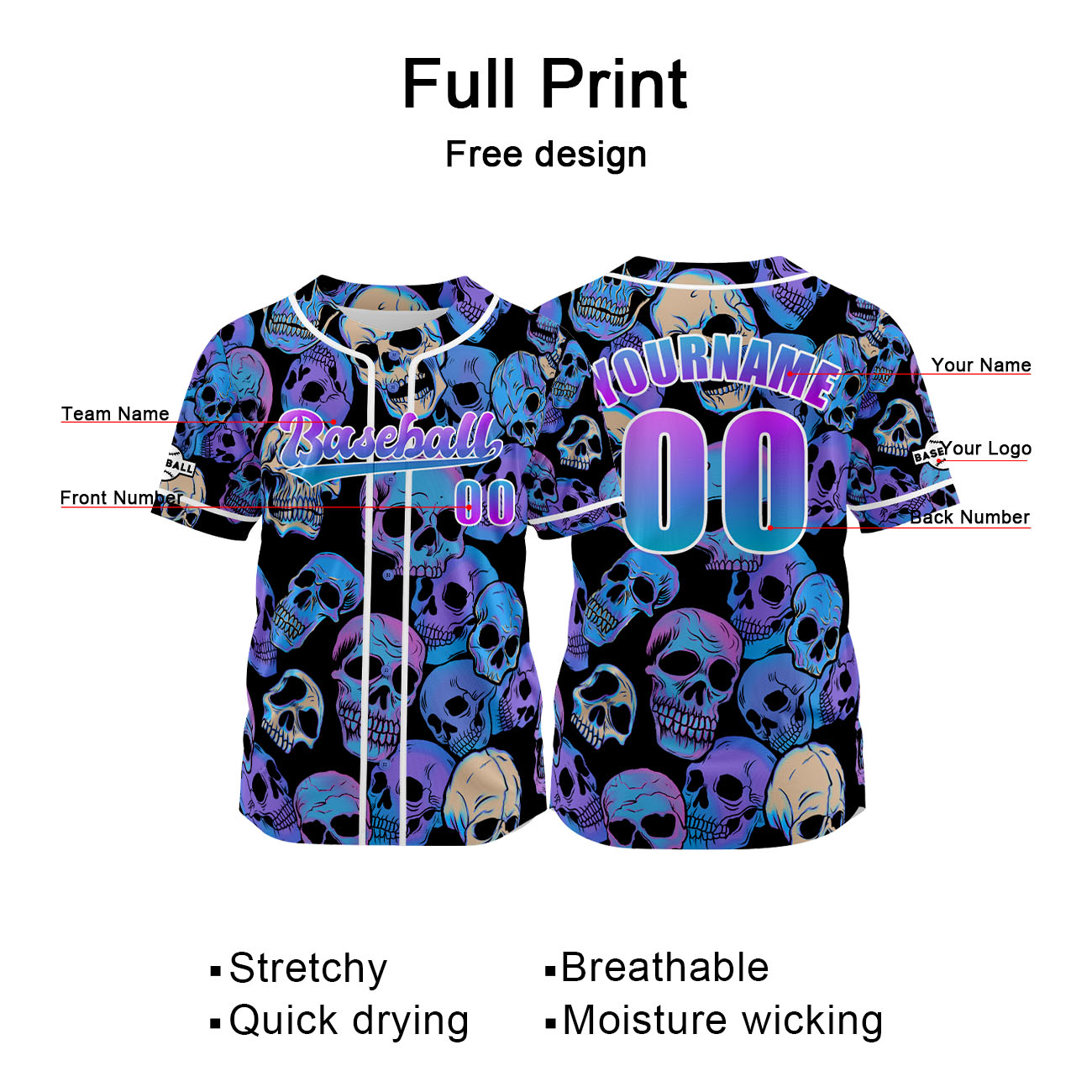 Custom Blue Purple Jersey Personalized Baseball Shirt for Men Women Kids Youth enthsush